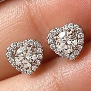 Moissanite Heart Halo Stud Earrings 925 Sterling Silver 1ctw D Color GRA Cert